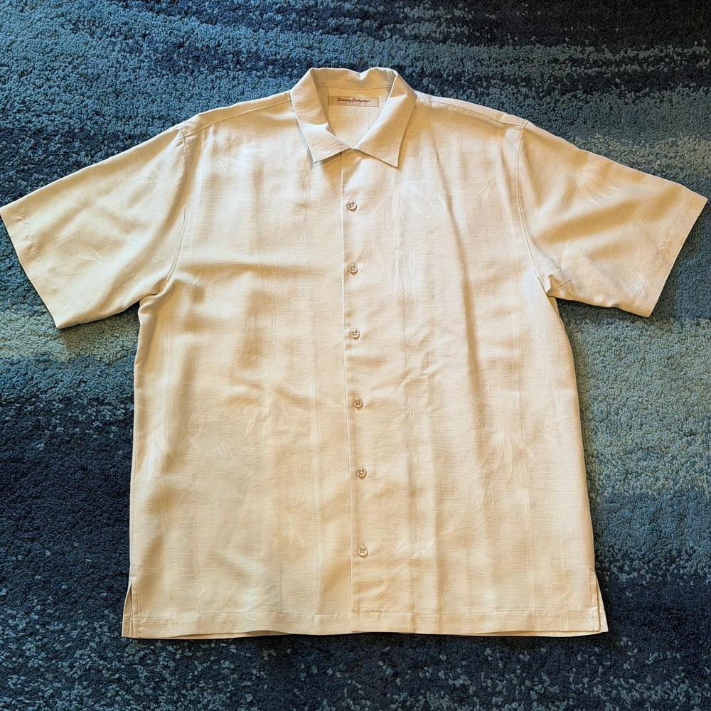 Tommy Bahama 100% Silk Jacquard Weave Floral Bamboo Camp Shirt Men's Medium